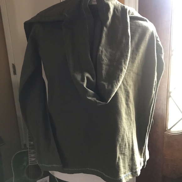 Lucky Brand long sleeve T hoodie olive green with skull guitar screen print - Picture 4 of 6